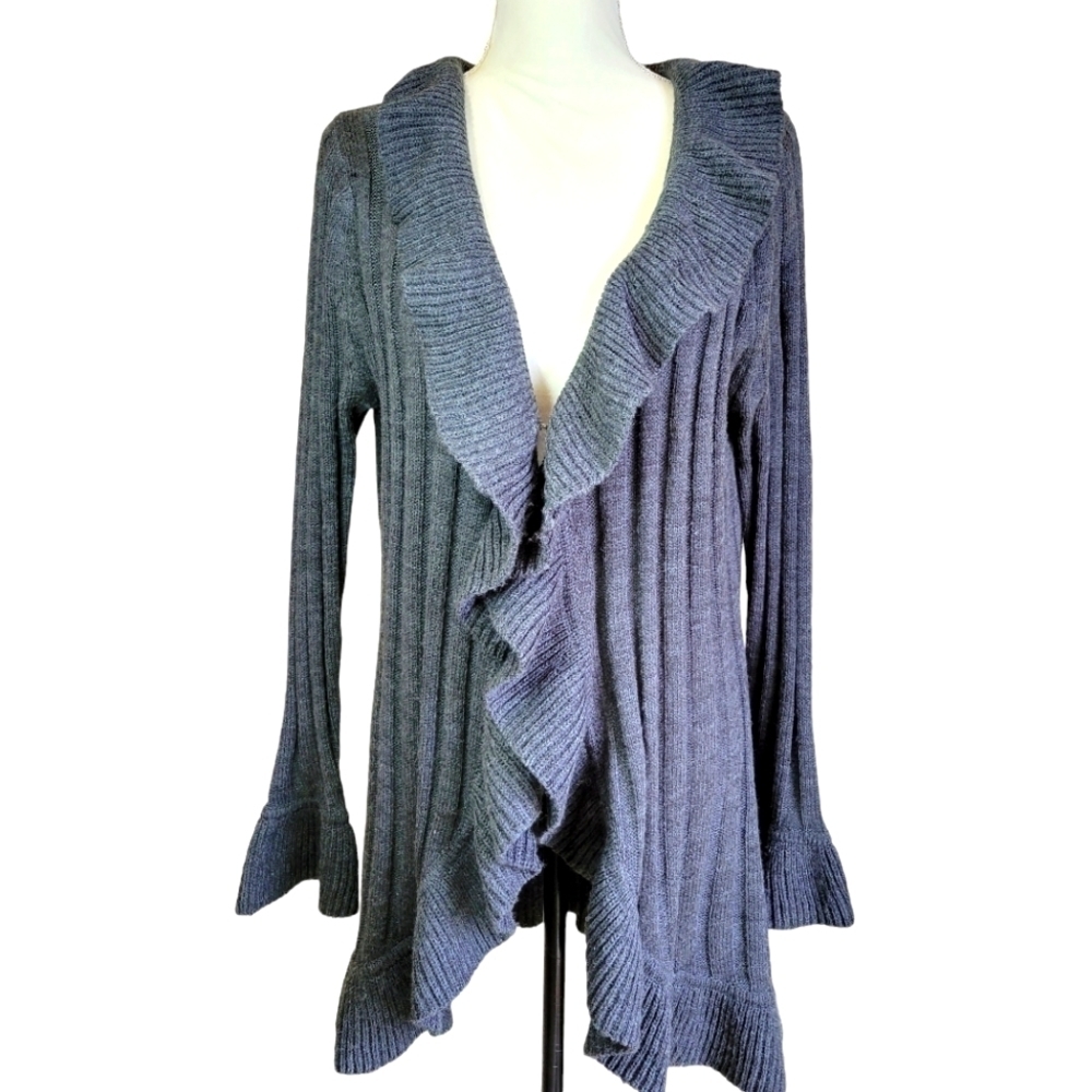 BRITTANY Black Ruffled Cardigan Size 1X - Picture 1 of 9